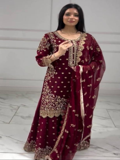 RE Designer Faux Georgette Plazzo Set – Exquisite Cut Work & Sequence Embroidery