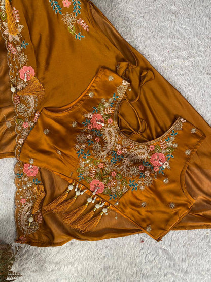 RE Premium Rangoli Silk 3-Piece Indo-Western Set | Sequence Embroidery Blouse, Dhoti & Shrug