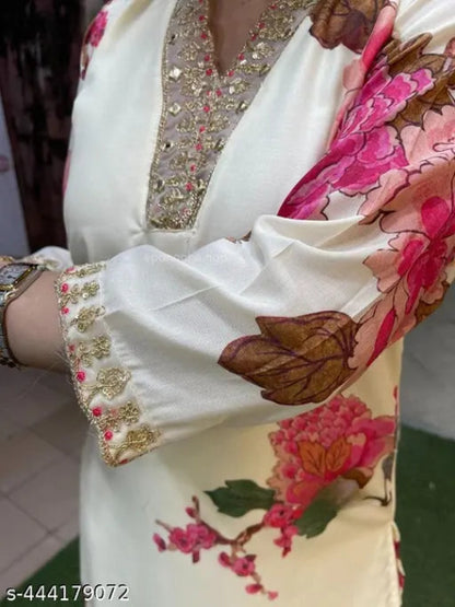 ICF Women Teby Silk  Floral Print Kurta with Pant & Dupatta