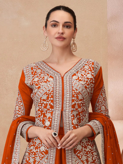 ES Heavy Embroidered Pakistani Style Chinon Silk Lehenga Choli