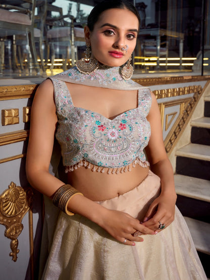 ES Elegant Gold Crush Lehenga Set with Sequins, Jarkan Work