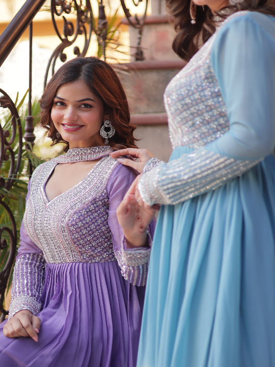 ES Star Georgette Gown with Embroidery Beads Sequins-work