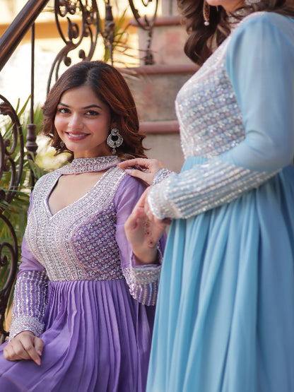 ES Star Georgette Gown with Embroidery Beads Sequins-work