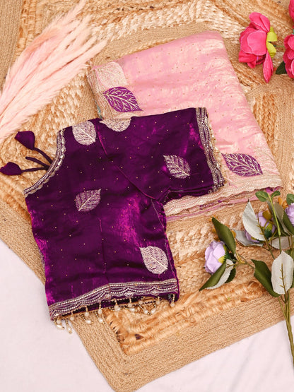 ES Luxurious Embroidered Saree with Ready-to-Wear Contrast Blouse