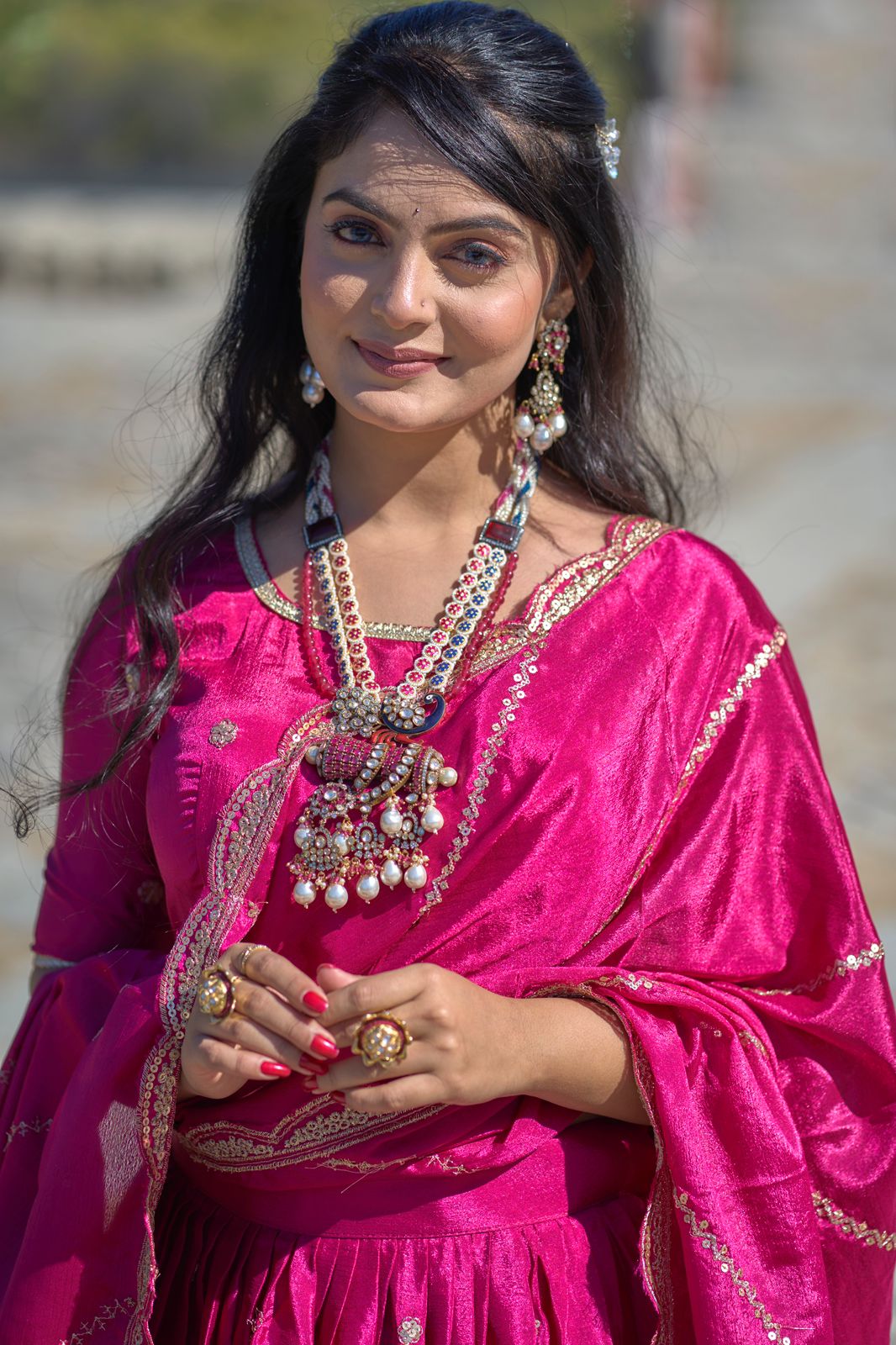 ES Heavy Chinon Silk Lehenga, Blouse & Dupatta with exquisite embroidery and zari work,