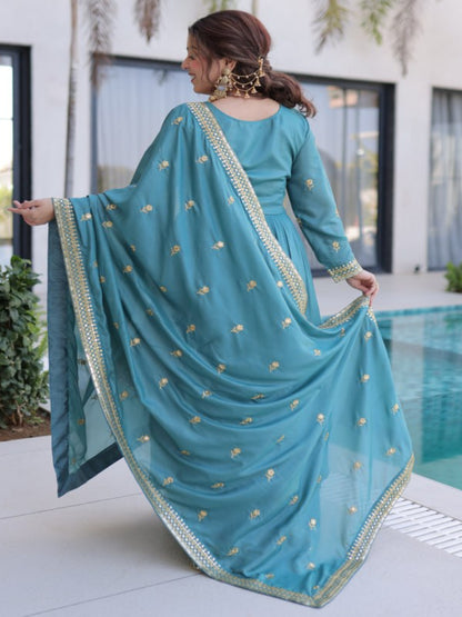 ER Heavy Party Wear Super Silk Sharara Suit with Embroidered Dupatta