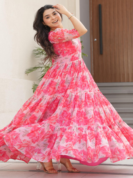 ES Faux Georgette Fully Flair Gown with Print