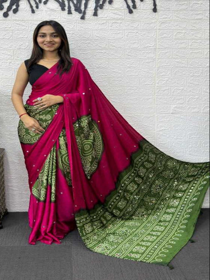 YNF Heavy Mirror Work Japan Satin Silk Saree with Latkan Pallu