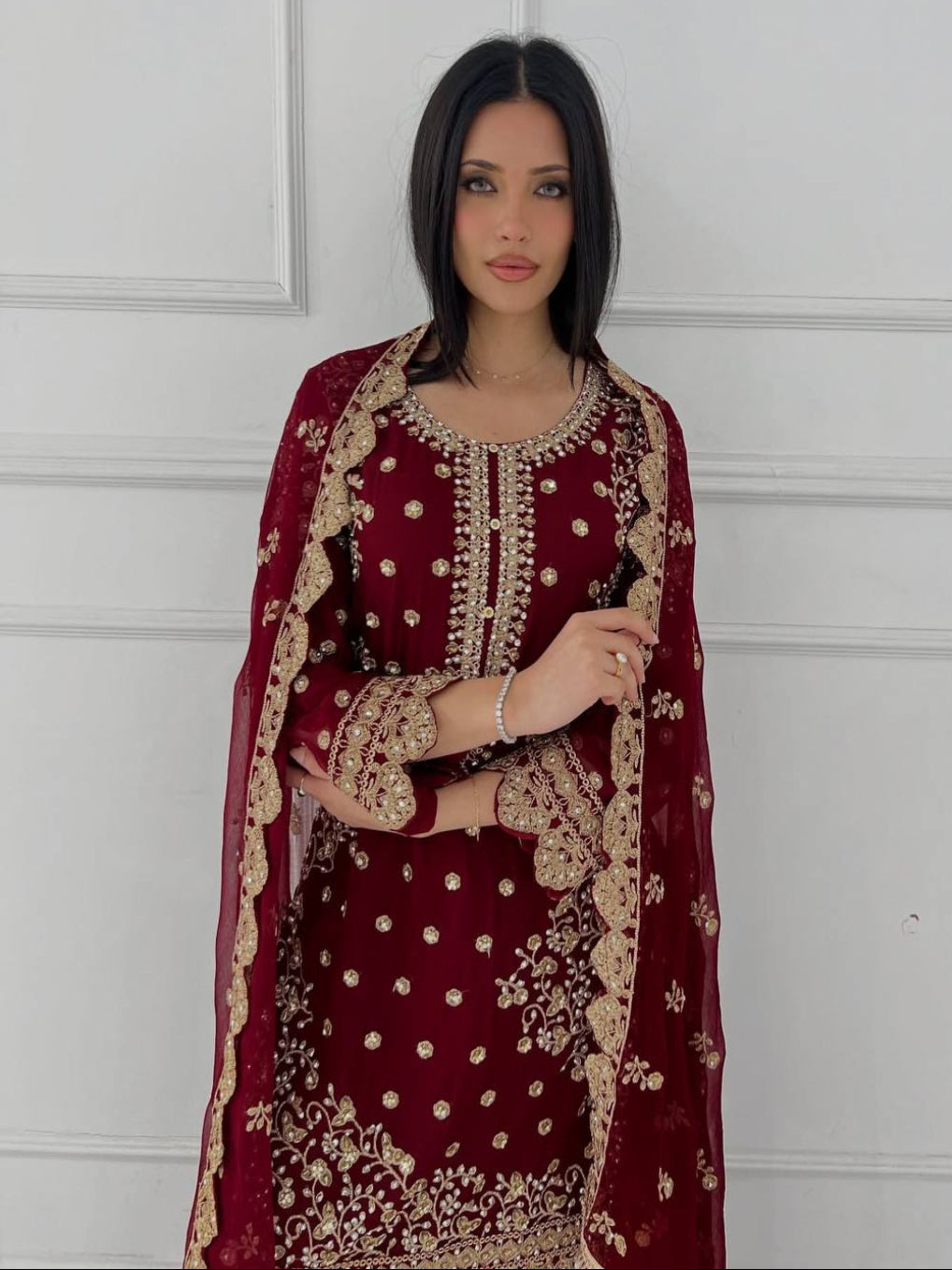 RE Designer Faux Georgette Plazzo Set – Exquisite Cut Work & Sequence Embroidery