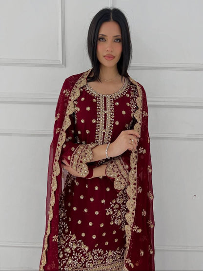 RE Designer Faux Georgette Plazzo Set – Exquisite Cut Work & Sequence Embroidery