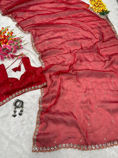 ES Premium Jimmy Chu Silk Saree with Unstitched Blouse