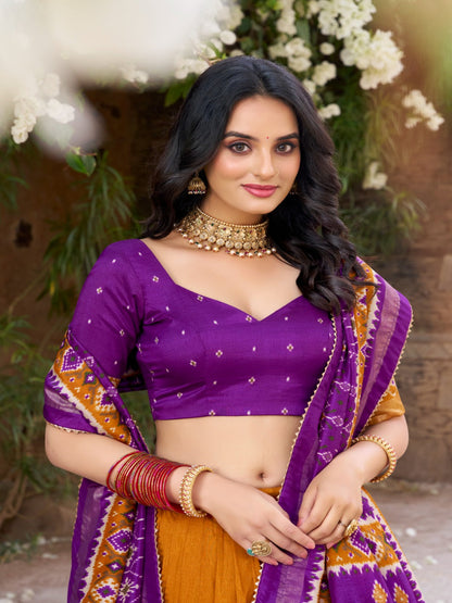 ES Tussar Silk (Stitched) Lehenga, Blouse & Dupatta