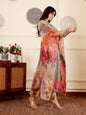 KF Colored Pure Silk Gotta And Mirror Embellished Kaftan With Tulip Pants