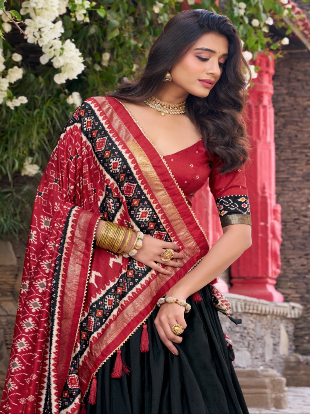 ES Tussar Silk (Stitched) Lehenga, Blouse & Dupatta