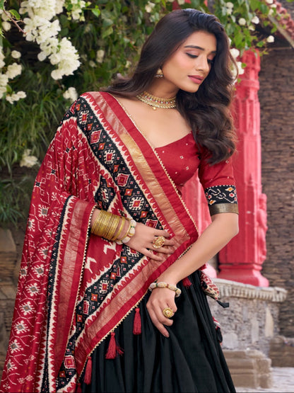 ES Tussar Silk (Stitched) Lehenga, Blouse & Dupatta