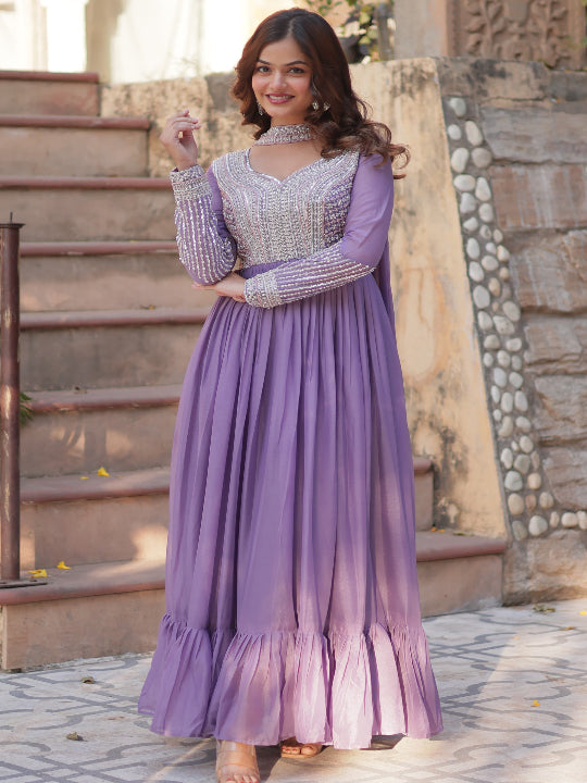 ES Star Georgette Gown with Embroidery Beads Sequins-work