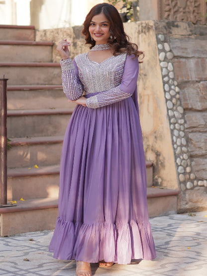ES Star Georgette Gown with Embroidery Beads Sequins-work