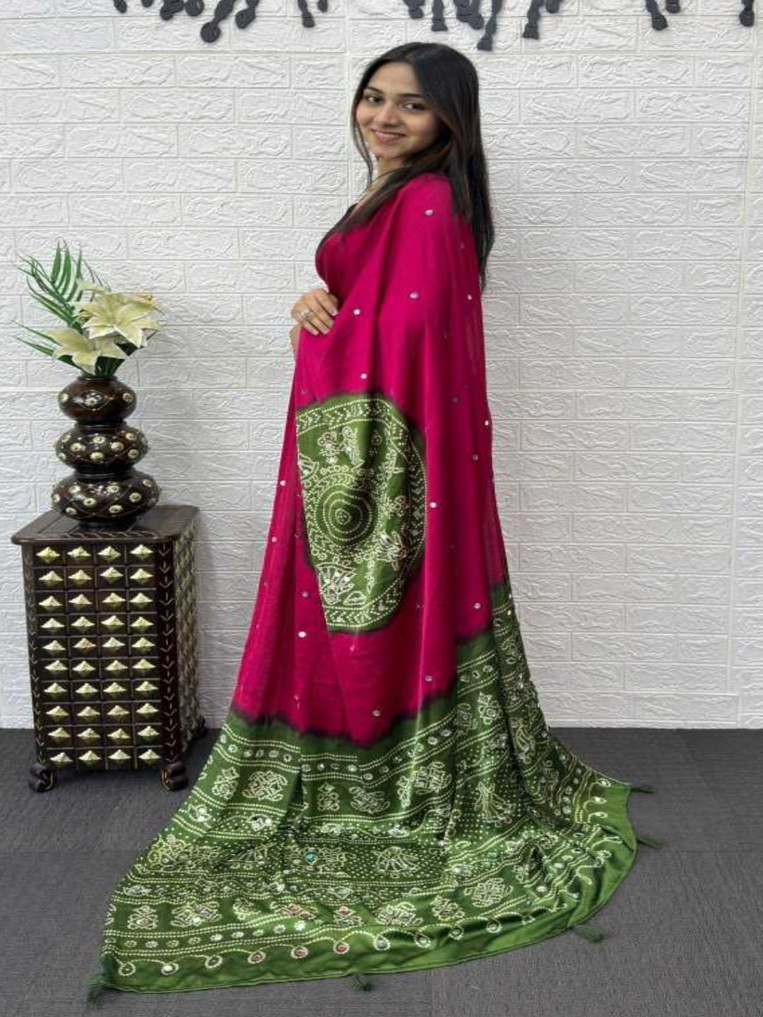 YNF Heavy Mirror Work Japan Satin Silk Saree with Latkan Pallu