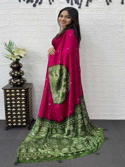 YNF Heavy Mirror Work Japan Satin Silk Saree with Latkan Pallu