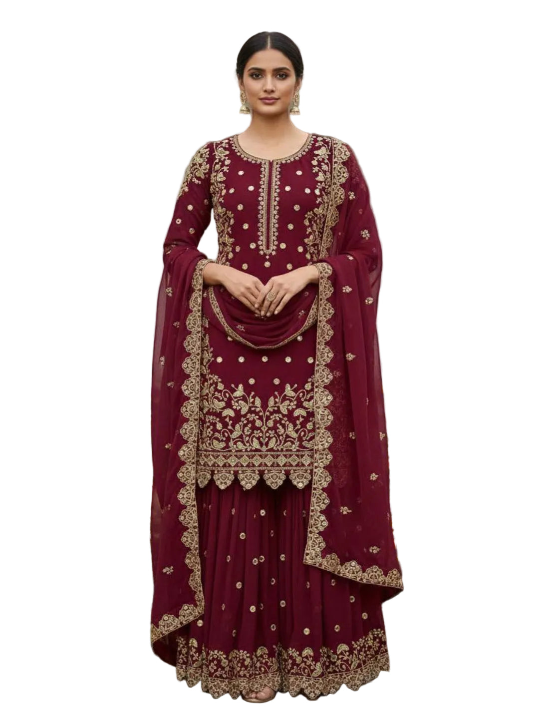 RE Designer Faux Georgette Plazzo Set – Exquisite Cut Work & Sequence Embroidery