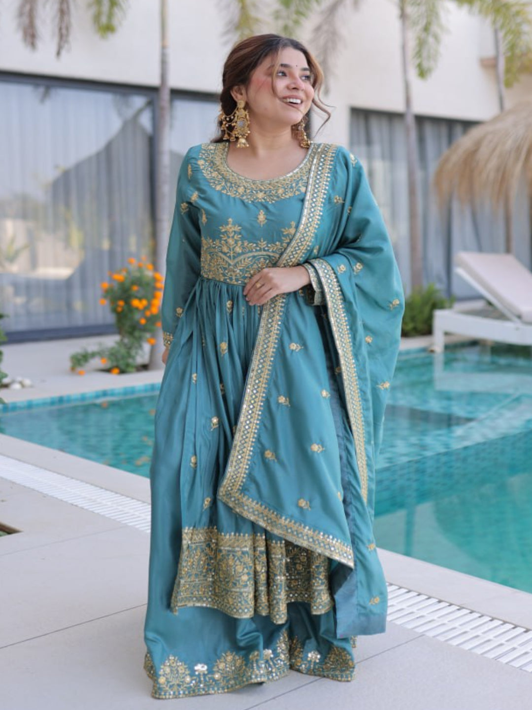 ER Heavy Party Wear Super Silk Sharara Suit with Embroidered Dupatta