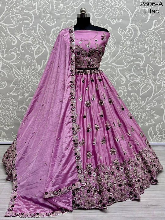 ES Beauteous Flower Pattern Chinon sequins and Fancy Lehenga Choli & Dupatta