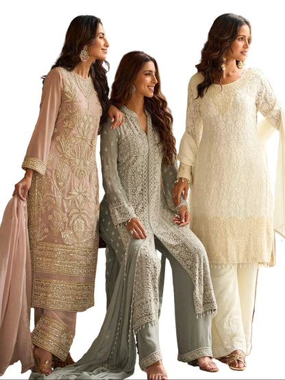 RE Premium Real Georgette Embroidered Suit Set with Sequin & Bead Work - Fully Stitched