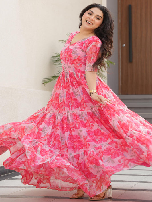 ES Faux Georgette Fully Flair Gown with Print