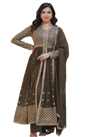 ES Faux Georgette with Embroidered Work Readymade Kurti with Pant & Dupatta Set
