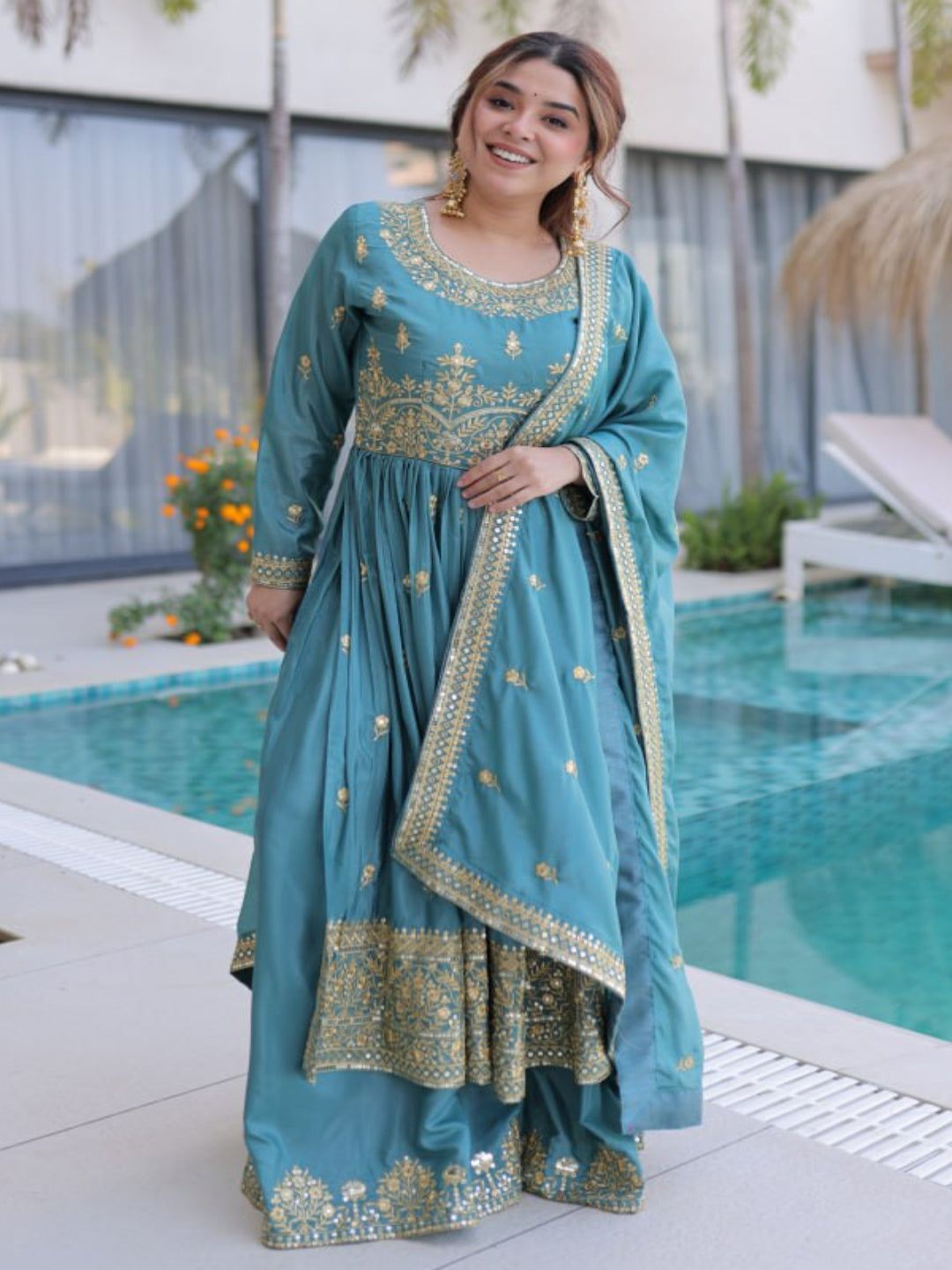 ER Heavy Party Wear Super Silk Sharara Suit with Embroidered Dupatta