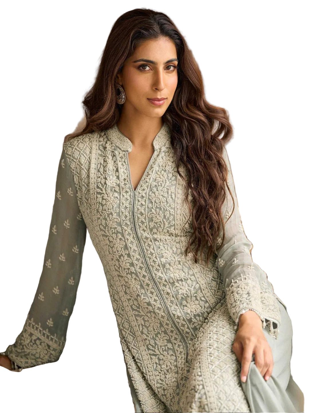 RE Premium Real Georgette Embroidered Suit Set with Sequin & Bead Work - Fully Stitched