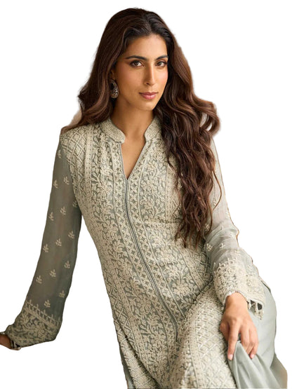 RE Premium Real Georgette Embroidered Suit Set with Sequin & Bead Work - Fully Stitched