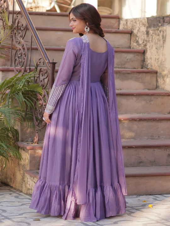 ES Star Georgette Gown with Embroidery Beads Sequins-work