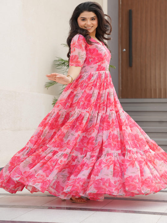 ES Faux Georgette Fully Flair Gown with Print