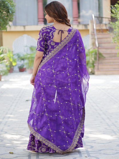 ES Georgette Jacquard Top, Gharara, and Dupatta with Sequins Embroidery and Lace Border