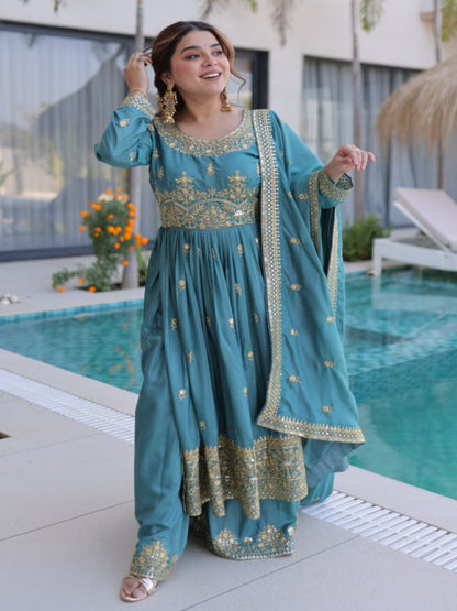 ER Heavy Party Wear Super Silk Sharara Suit with Embroidered Dupatta