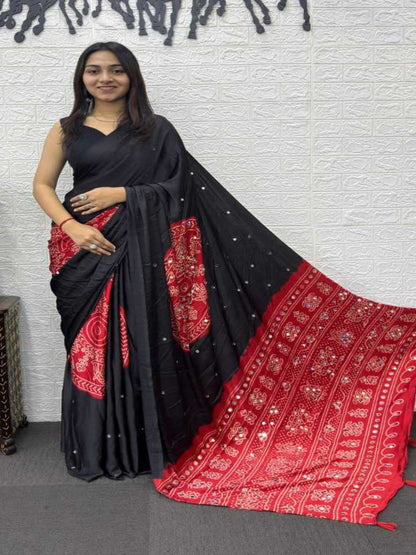 YNF Heavy Mirror Work Japan Satin Silk Saree with Latkan Pallu