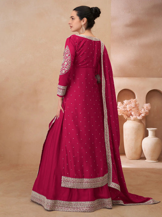 ES Heavy Embroidered Pakistani Style Chinon Silk Lehenga Choli