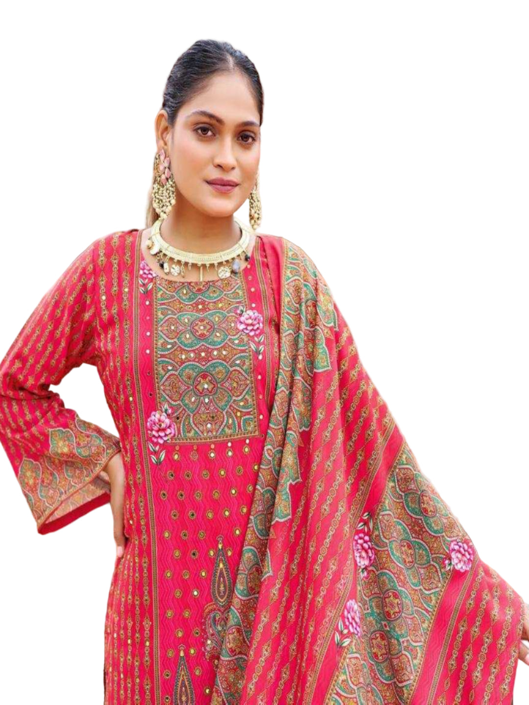 YNF Pure Crape Silk Fully Stitched Sharara Suit with Digital Print & Real Mirror Work