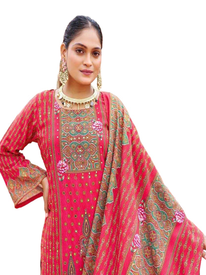 YNF Pure Crape Silk Fully Stitched Sharara Suit with Digital Print & Real Mirror Work