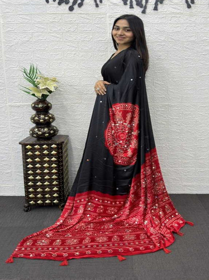 YNF Heavy Mirror Work Japan Satin Silk Saree with Latkan Pallu