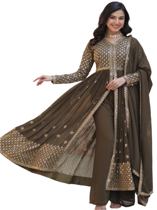 ES Faux Georgette with Embroidered Work Readymade Kurti with Pant & Dupatta Set