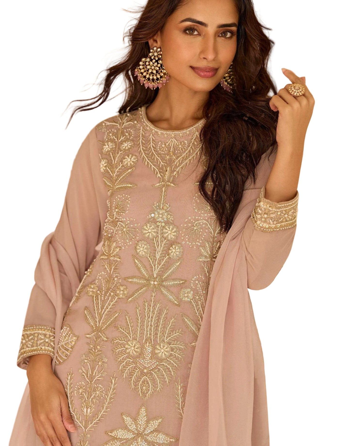 RE Premium Real Georgette Embroidered Suit Set with Sequin & Bead Work - Fully Stitched