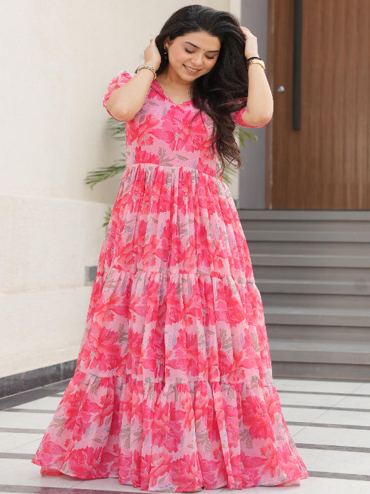 ES Faux Georgette Fully Flair Gown with Print