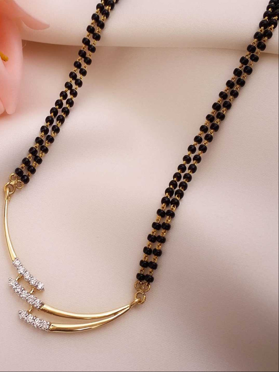 YNF AD Traditional Allure Gold Plated Multi-Strand Mangalsutra with Cubic Zirconia Stones