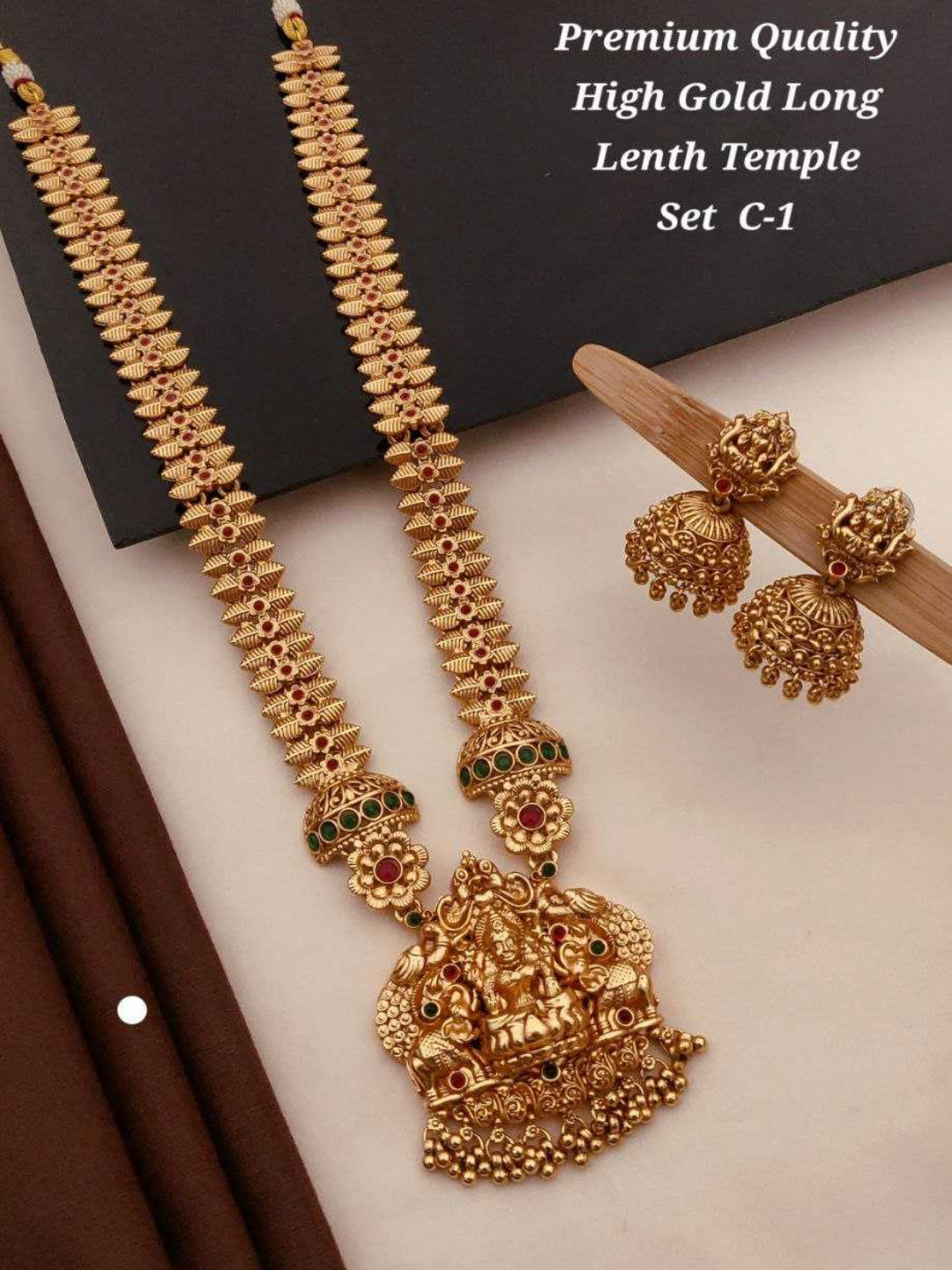 YNF Premium High Gold Long Temple Necklace Set with Jhumka Earrings for Weddings