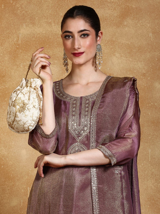 KF Zari Embroidered Yoke Kurta With Trouser And Dupatta