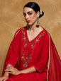 KF Floral Motif Thread Embroidered Yoke Kurta with Trouser & Dupatta