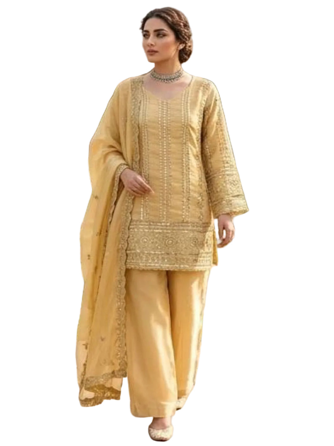 Women’s JMC Silk Thread & Sequence Embroidered Kurta Palazzo Set with Dupatta-RE