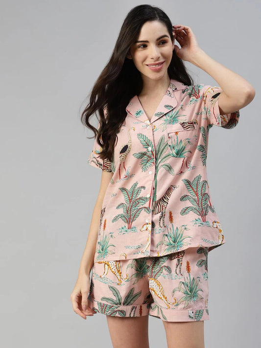 Divena Multi Color Cotton Floral Print Night Suit